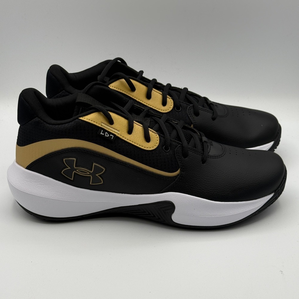 Under Armour UA Lockdown 7 Shoes Mens Size 13 Black Gold Basketball 3028512-001